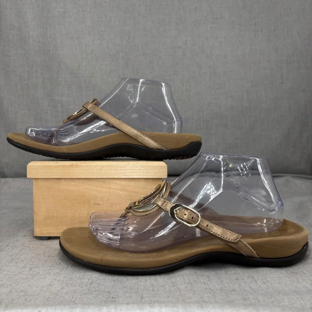 Vionic Karina Thong Sandals Gold Metallic Ring‎ Flip Flops Slides Women's 9 WIDE